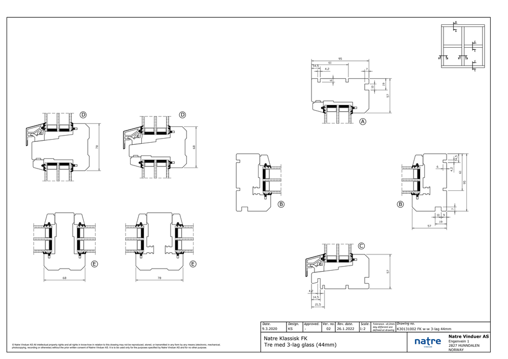 Fastkarm Natre Klassisk 3-lag tre/tre 44mm